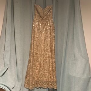 Strapless Gold Sequin Evening Gown